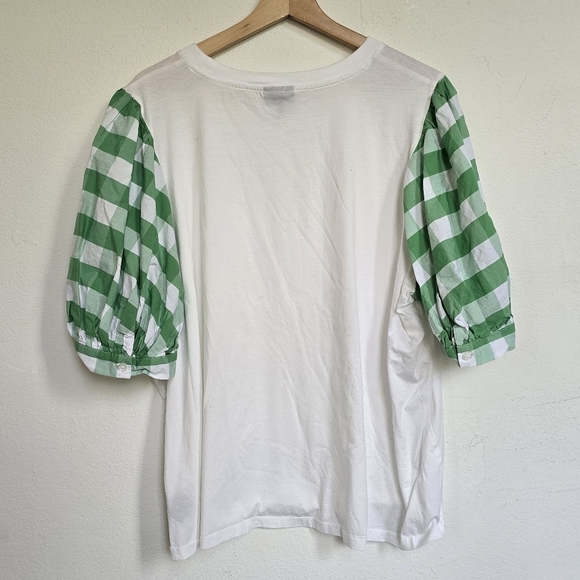 Who What Wear Green White Cotton Puff Elbow Sleeve T-Shirt Plus 3X - Picture 8 of 9